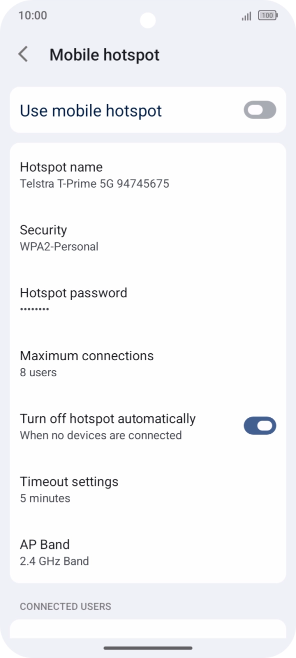Press Hotspot name and key in the required name for the Wi-Fi hotspot. Press Hotspot name and key in the required name for the Wi-Fi hotspot.