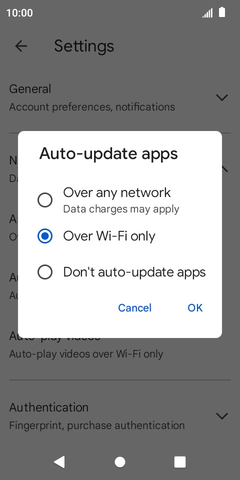 To turn on automatic update of apps using mobile network, press Over any network. To turn on automatic update of apps using mobile network, press Over any network.