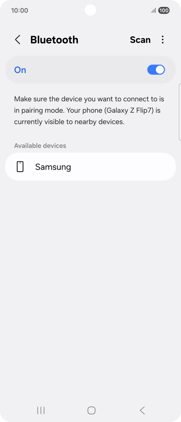 Press the required Bluetooth device and follow the instructions on the screen to pair the device with your phone.