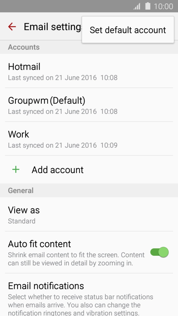 Press Set default account. Press Set default account.