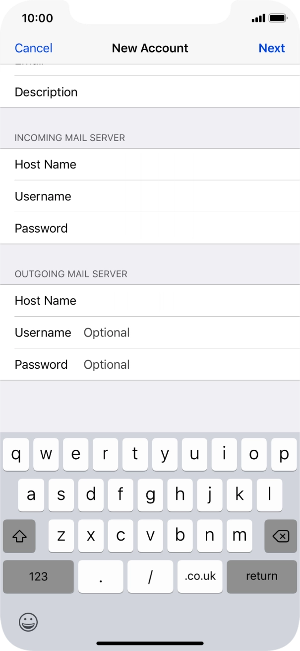 Press Username and key in the username for your email account.