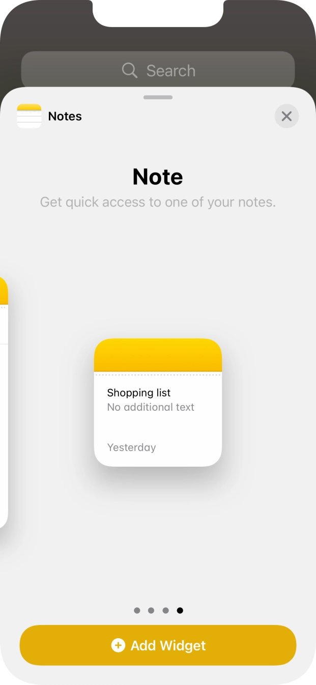 Slide your finger right or left on the screen to select the required widget size. Slide your finger right or left on the screen to select the required widget size.