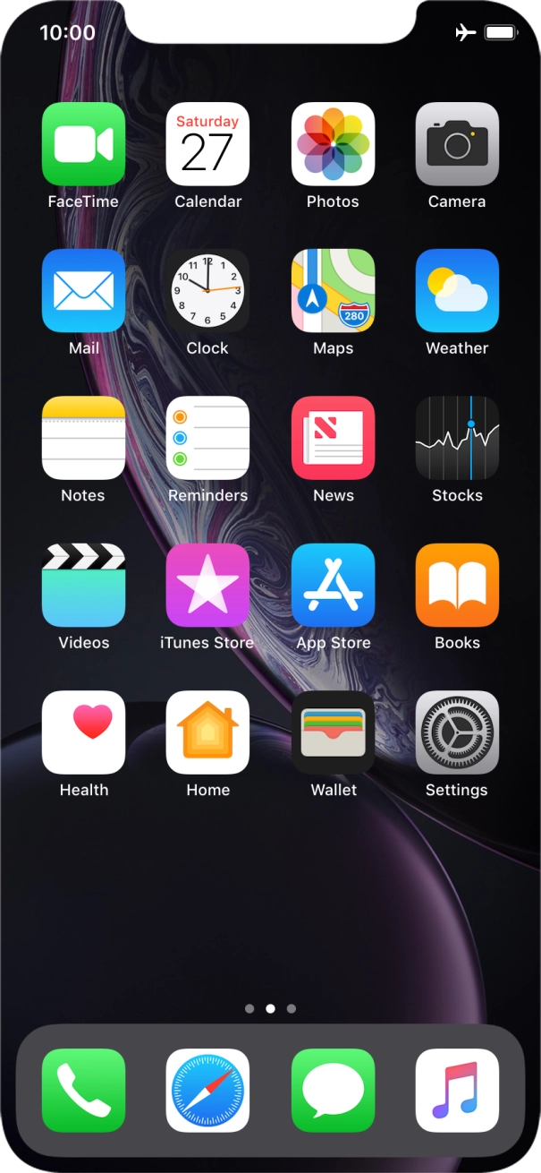 The flight mode icon shows that flight mode is turned on.