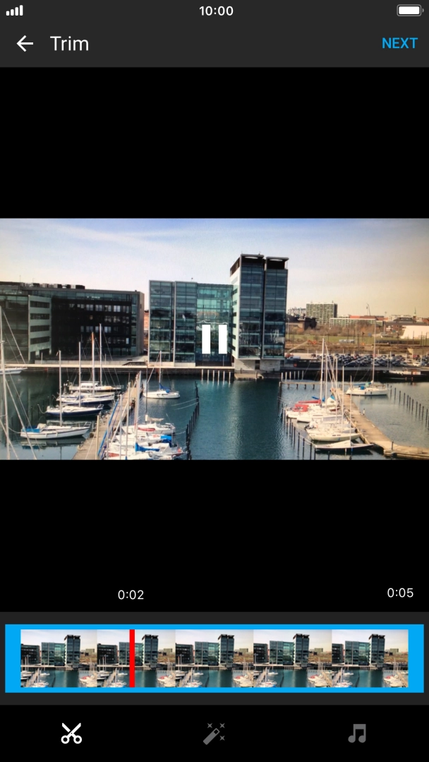 Follow the instructions on the screen to edit the video clip and press NEXT. Follow the instructions on the screen to edit the video clip and press NEXT.