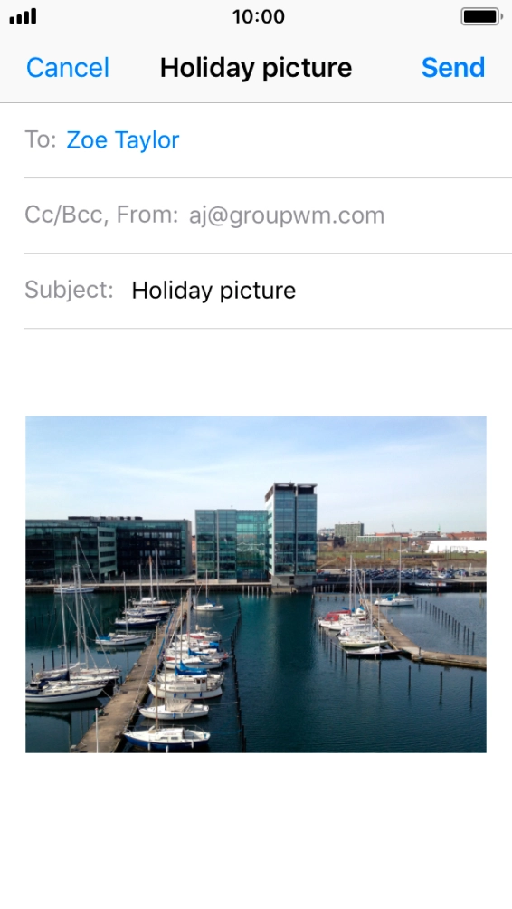 Press the text input field and write the text for your email.