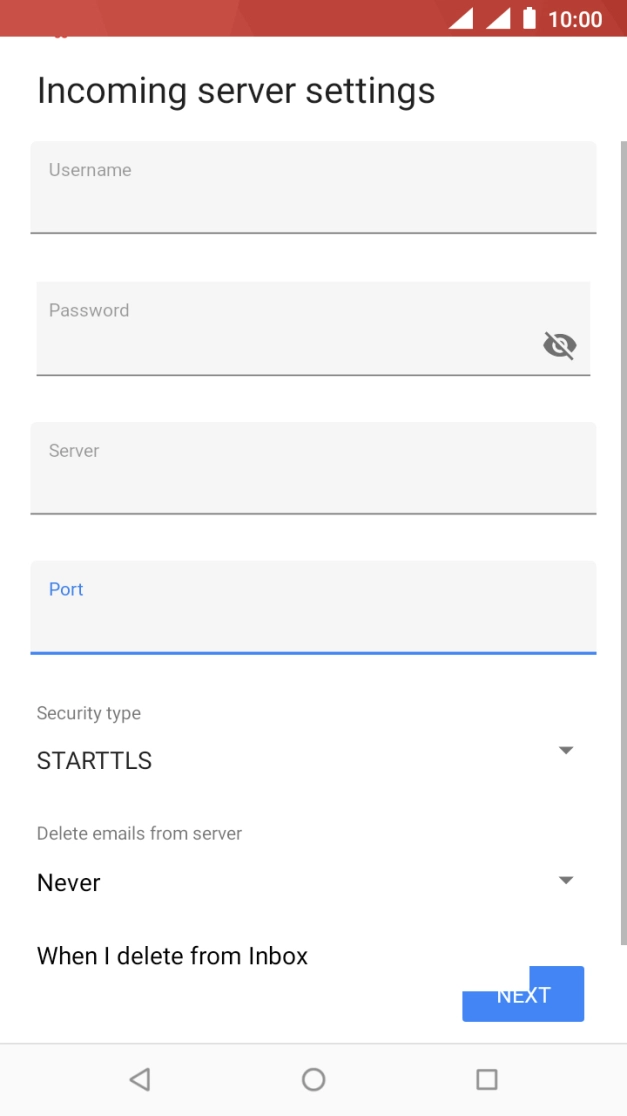 Press Never to keep email on the server when you delete them on your phone. Press Never to keep email on the server when you delete them on your phone.