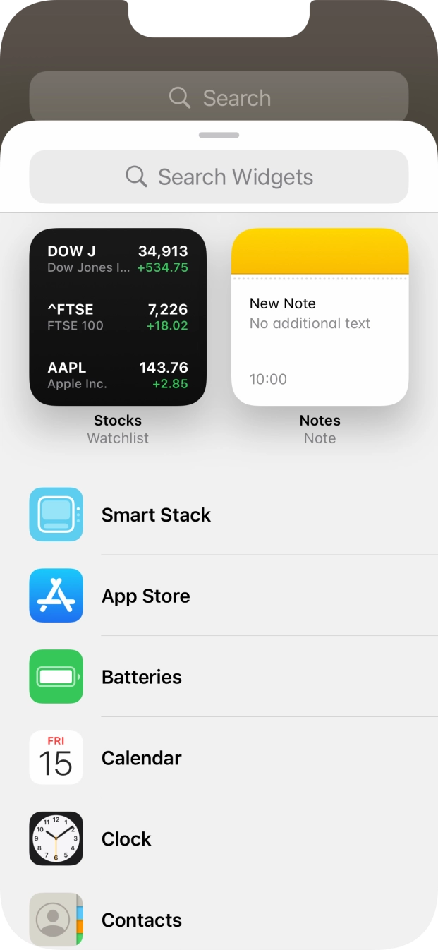 Press the required widget. Press the required widget.