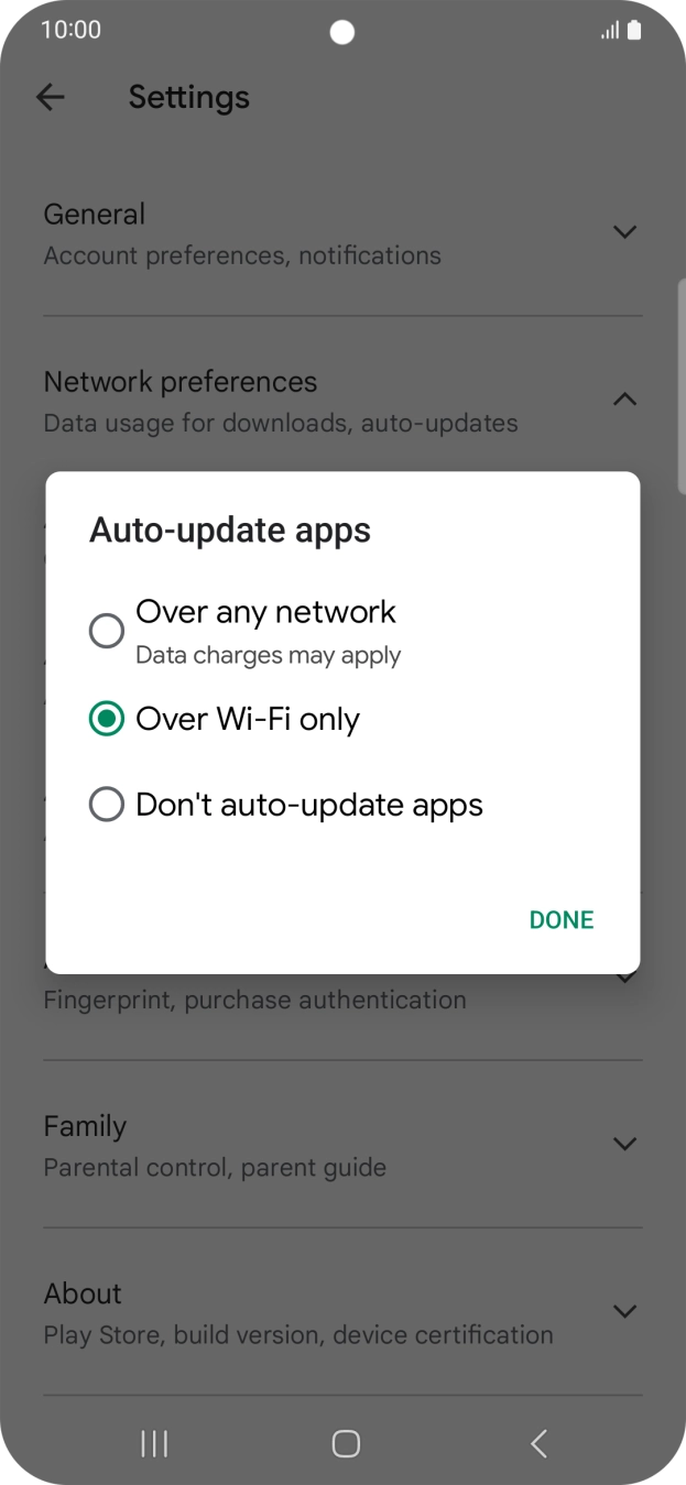 To turn on automatic update of apps using mobile network, press Over any network. To turn on automatic update of apps using mobile network, press Over any network.