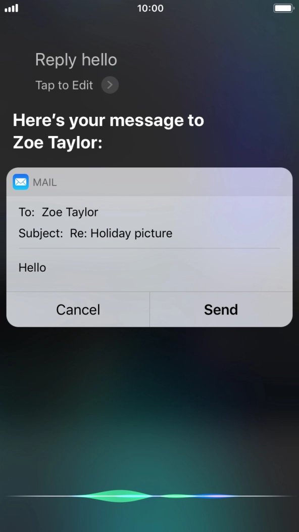 If an application is open on your phone, such as a Mail, you can also use the functions available here, e.g.: REPLY [text].