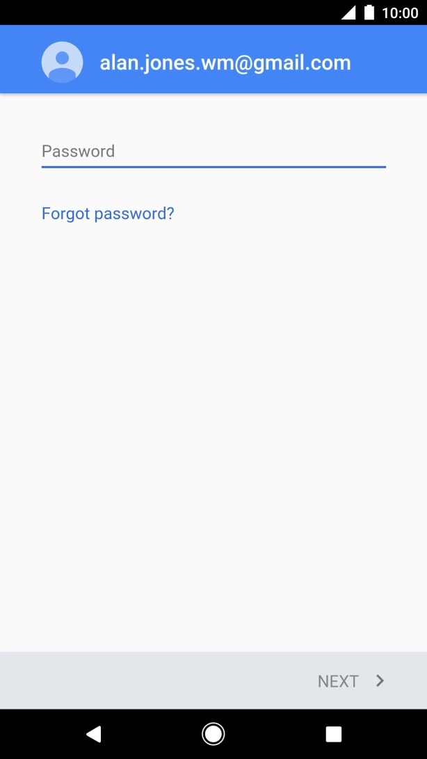 Press the text input field and key in the password for your Google account.