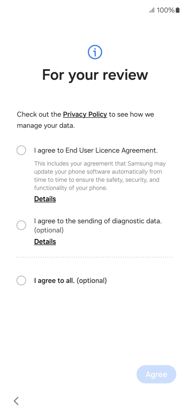 Press the fields next to the required settings to select them. Press the fields next to the required settings to select them.