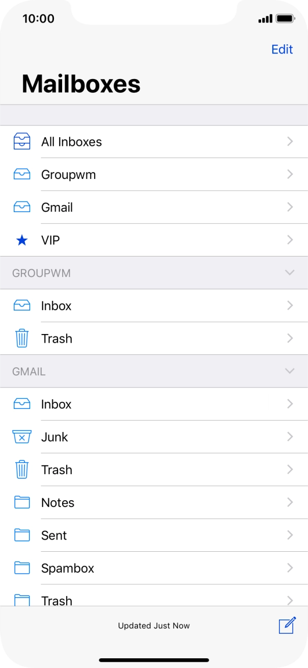 Press the required email account. Press the required email account.