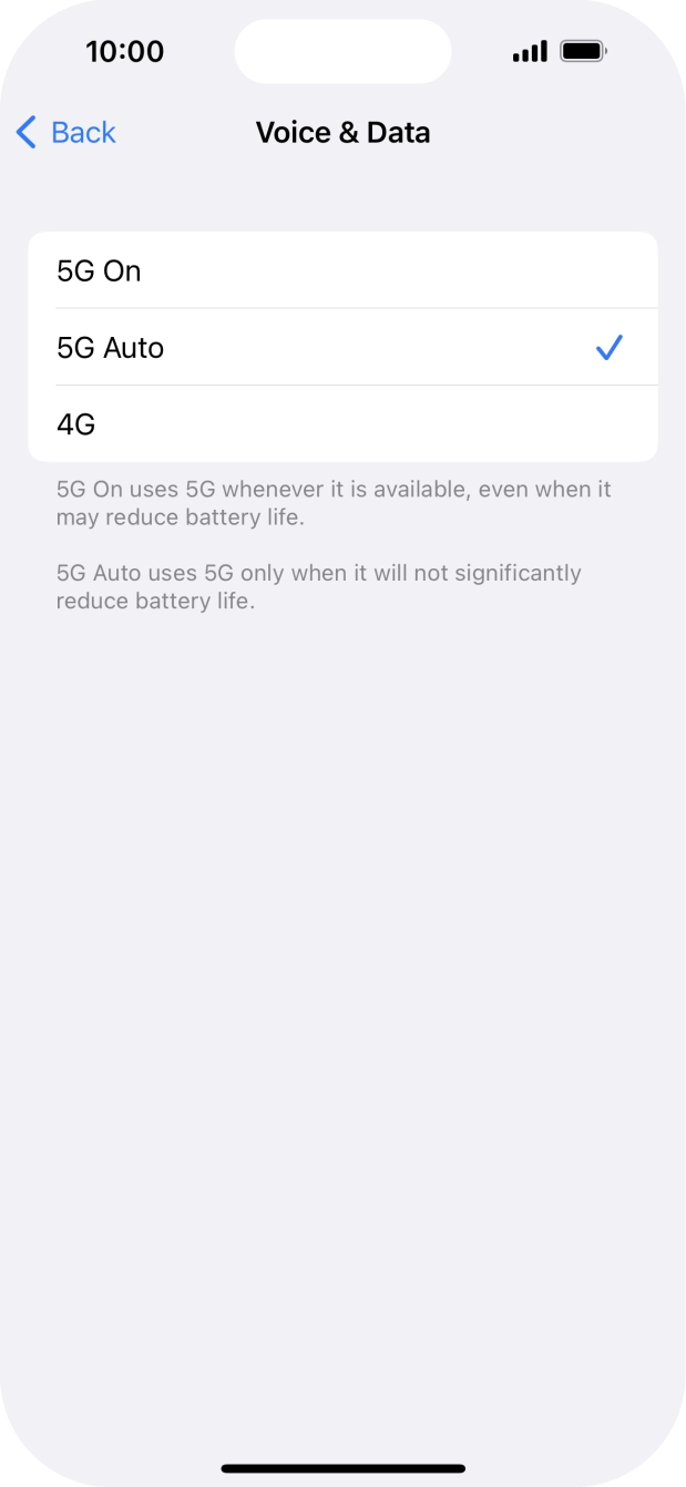 To turn on use of 5G primarily, press 5G On.