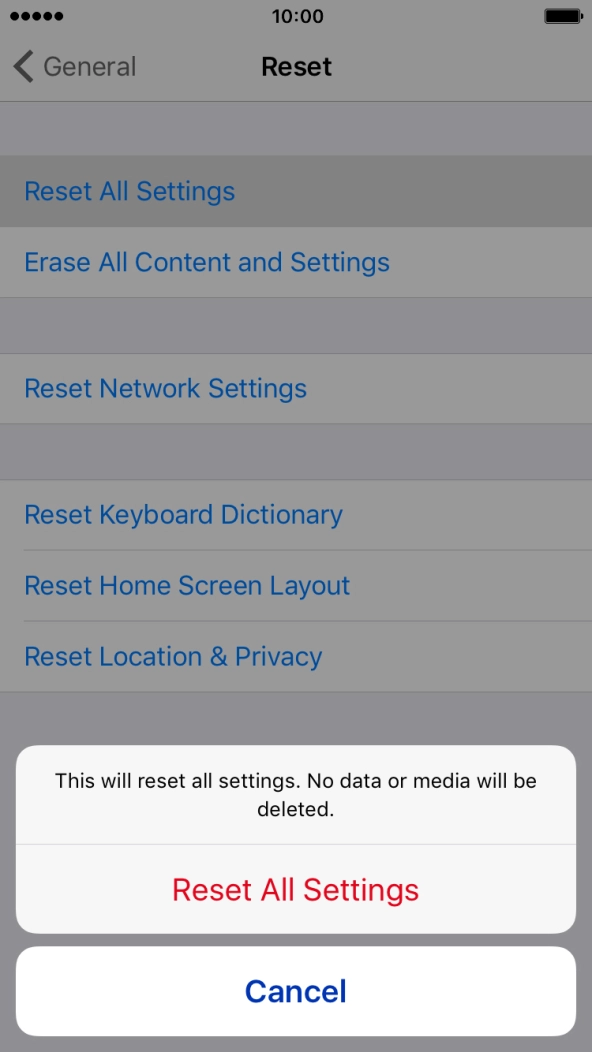 Press Reset All Settings. Press Reset All Settings.
