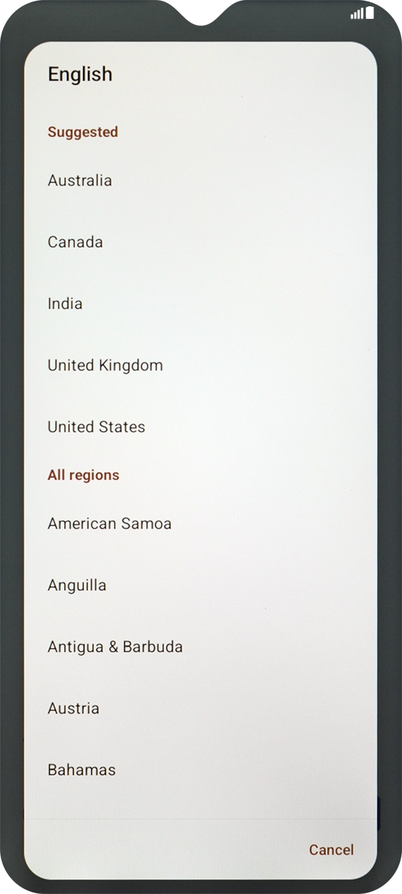 Press the required region. Press the required region.