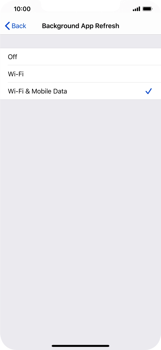 To turn off background refresh of apps, press Off. To turn off background refresh of apps, press Off.