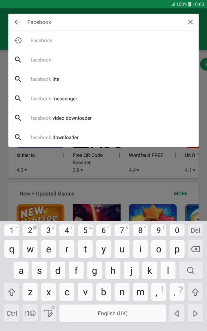 Key in Facebook and press the search icon.