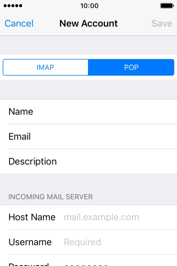 Press Host Name and key in the name your email provider's incoming server. Press Host Name and key in the name your email provider's incoming server.
