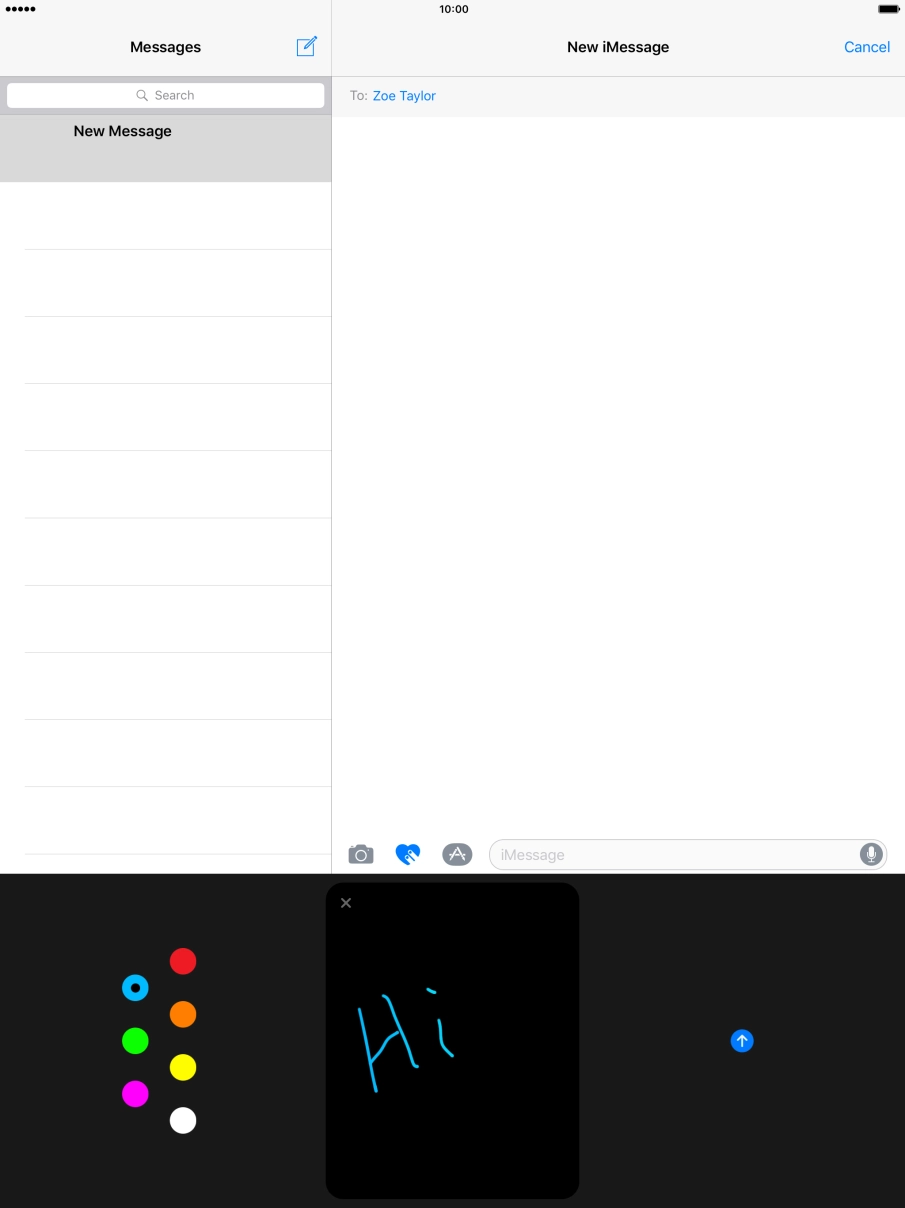 Press the send icon when you've finished your iMessage. Press the send icon when you've finished your iMessage.