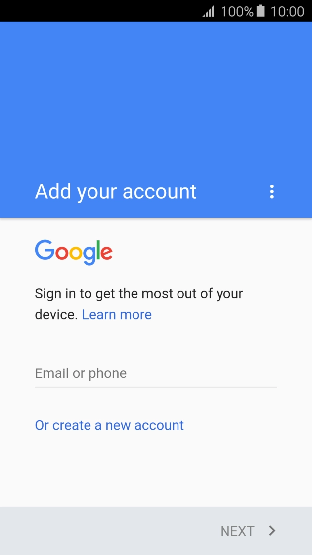 If you don't have a Google account, press Or create a new account and follow the instructions on the screen to create an account.