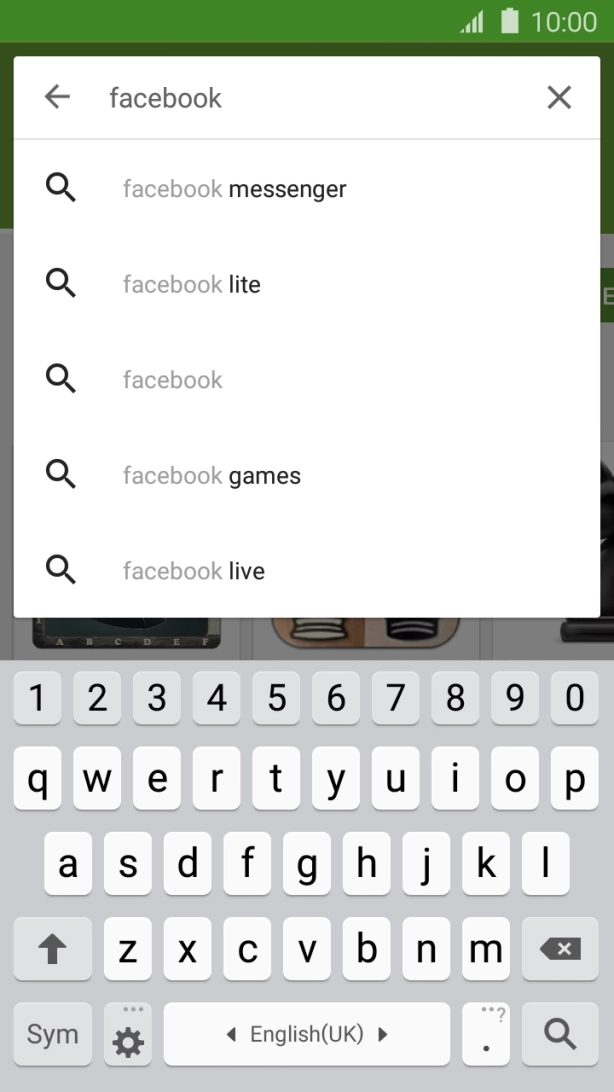 Key in Facebook and press the search icon. Key in Facebook and press the search icon.