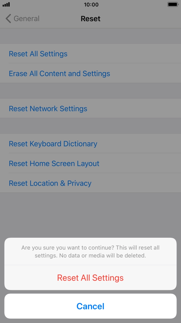 Press Reset All Settings. Wait a moment while the factory default settings are restored. Follow the instructions on the screen to set up your phone and prepare it for use. Press Reset All Settings. Wait a moment while the factory default settings are restored. Follow the instructions on the screen to set up your phone and prepare it for use.