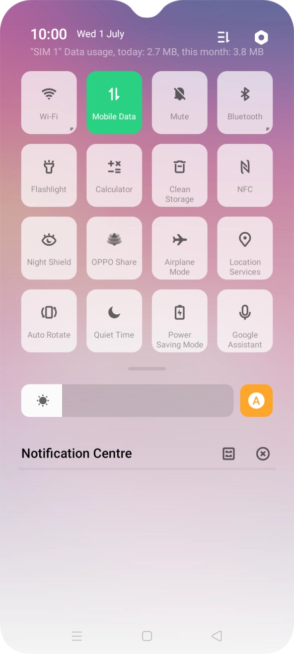Press Mobile Data to turn the function on or off.