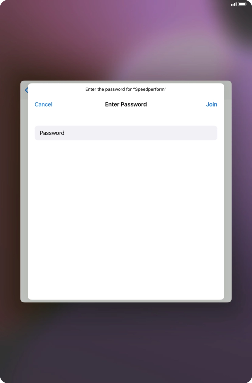 Key in the password for the Wi-Fi network and press Join.