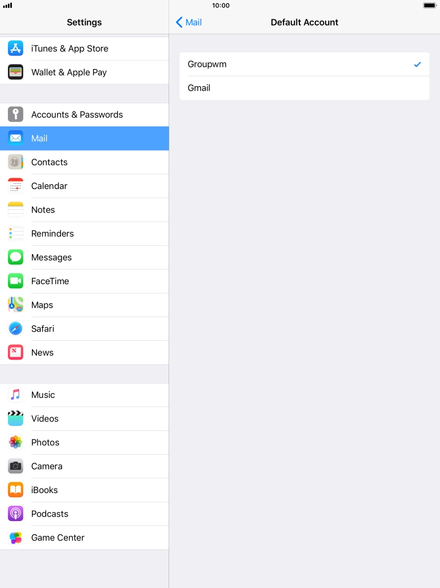 Press the required email account to select the email account as your default account. Press the required email account to select the email account as your default account.