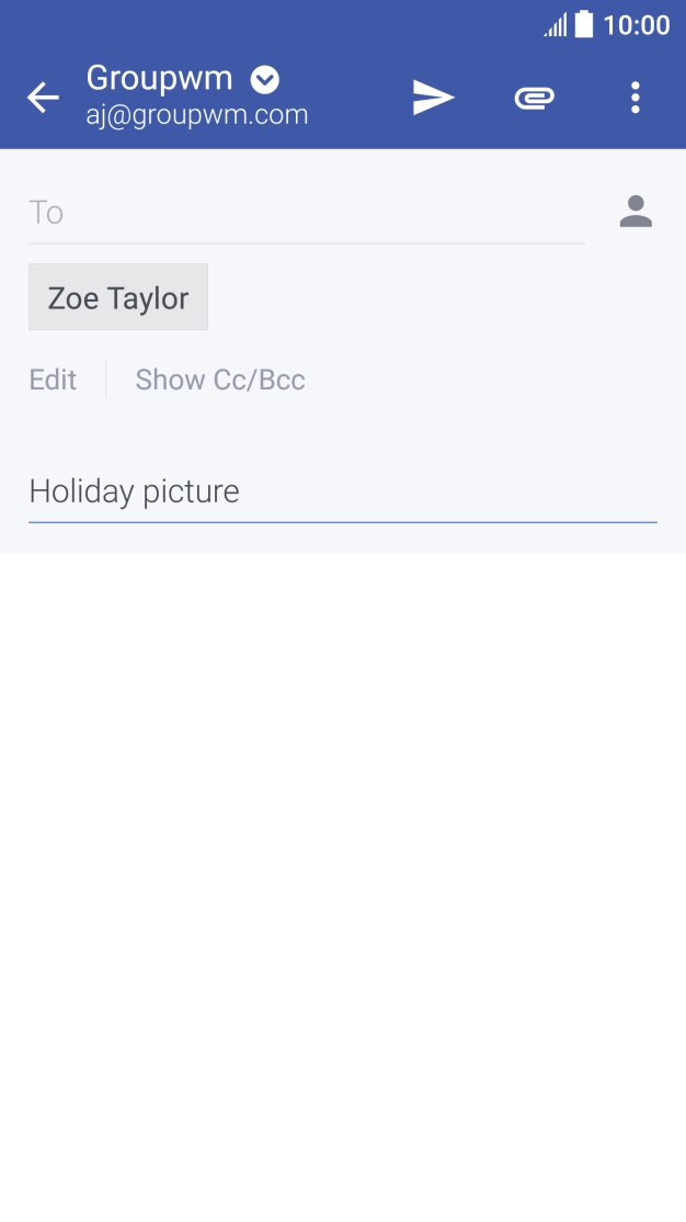 Press the text input field and write the text for your email. Press the text input field and write the text for your email.