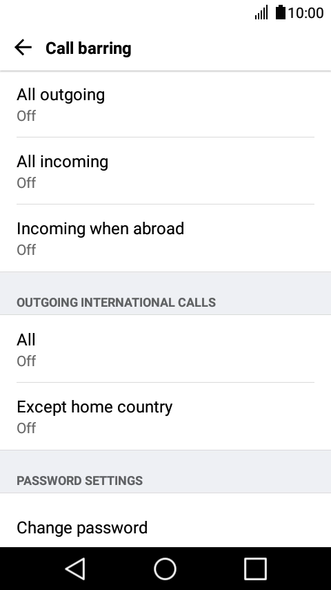 Press the required barring type. Press the required barring type.