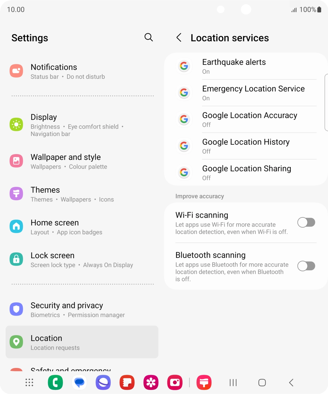 Press Google Location Accuracy. Press Google Location Accuracy.