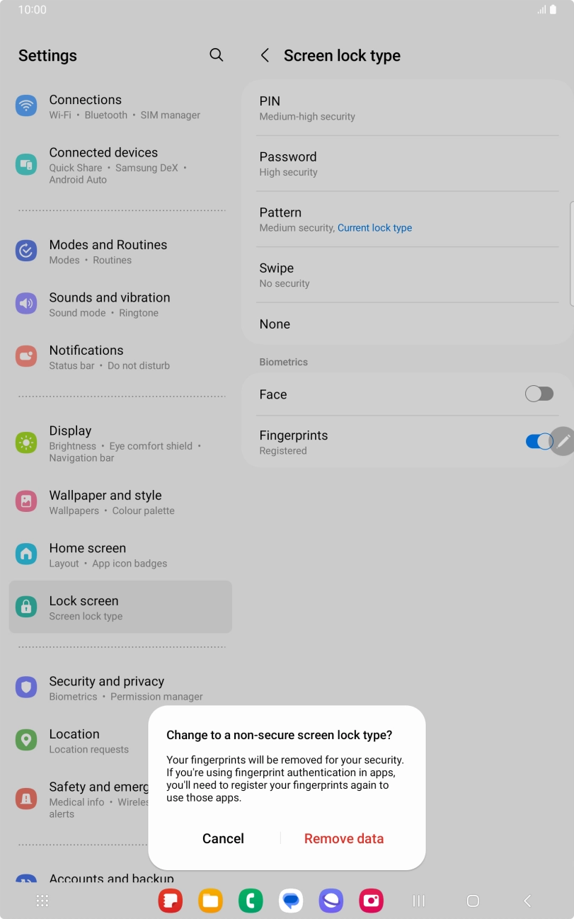 Press Remove data. Press Remove data.