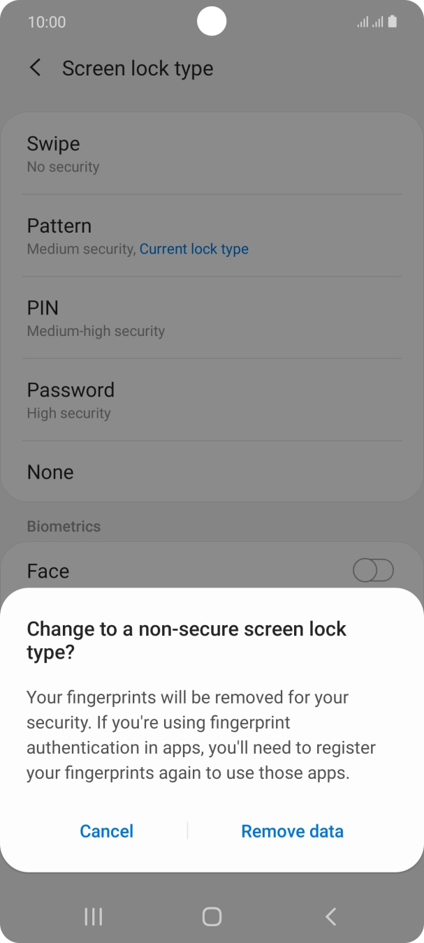 Press Remove data. Press Remove data.