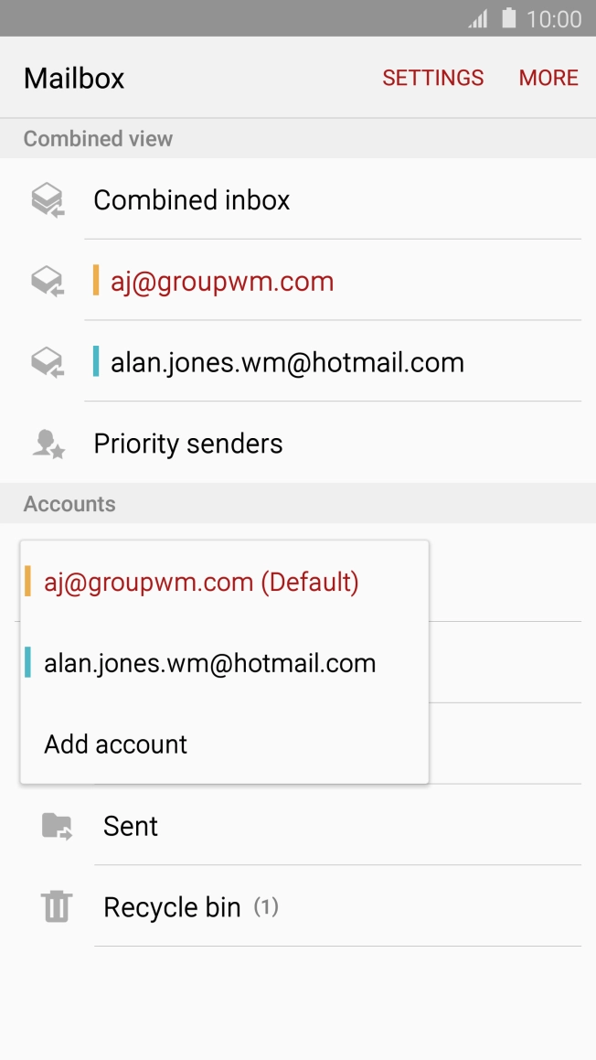 Press the required email account. Press the required email account.