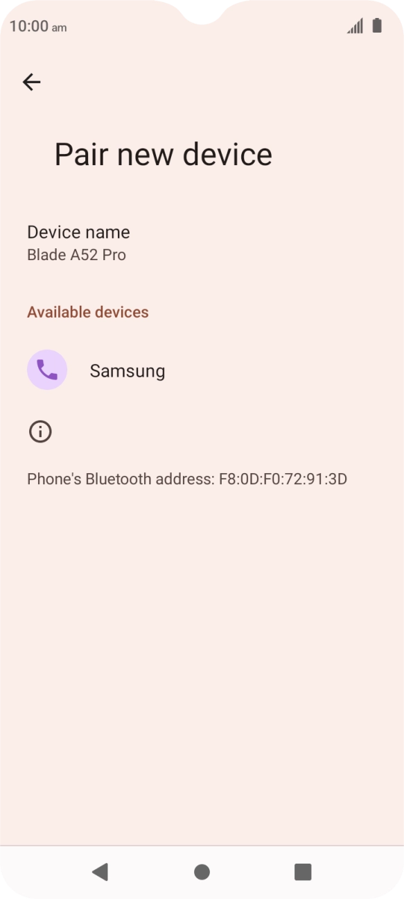Press the required Bluetooth device and follow the instructions on the screen to pair the device with your phone.
