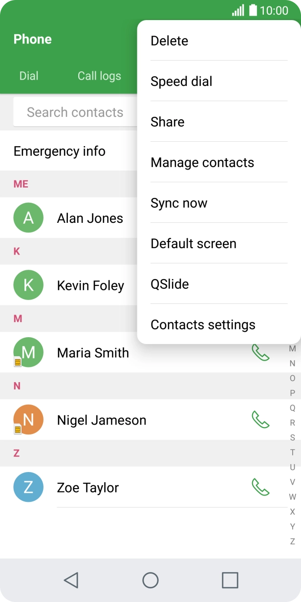 Press Manage contacts. Press Manage contacts.