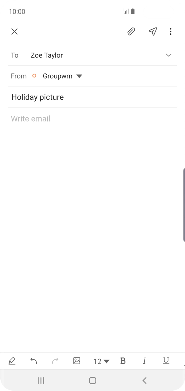 Press the text input field and write the text for your email. Press the text input field and write the text for your email.