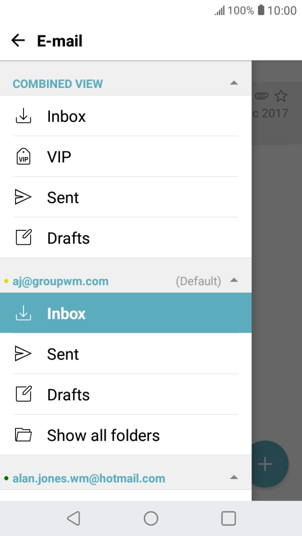 Press Inbox below the required email account. Press Inbox below the required email account.