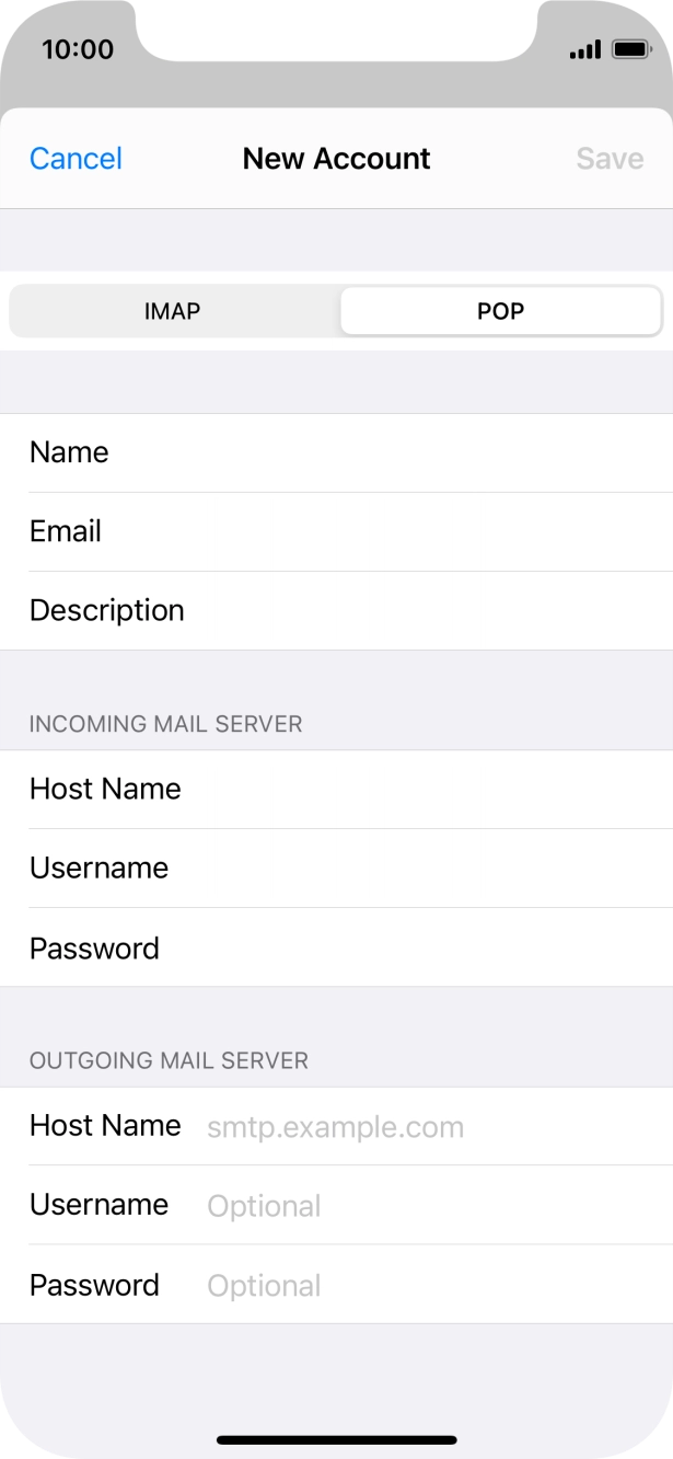 Press Host Name and key in the name of your email provider's outgoing server. Press Host Name and key in the name of your email provider's outgoing server.