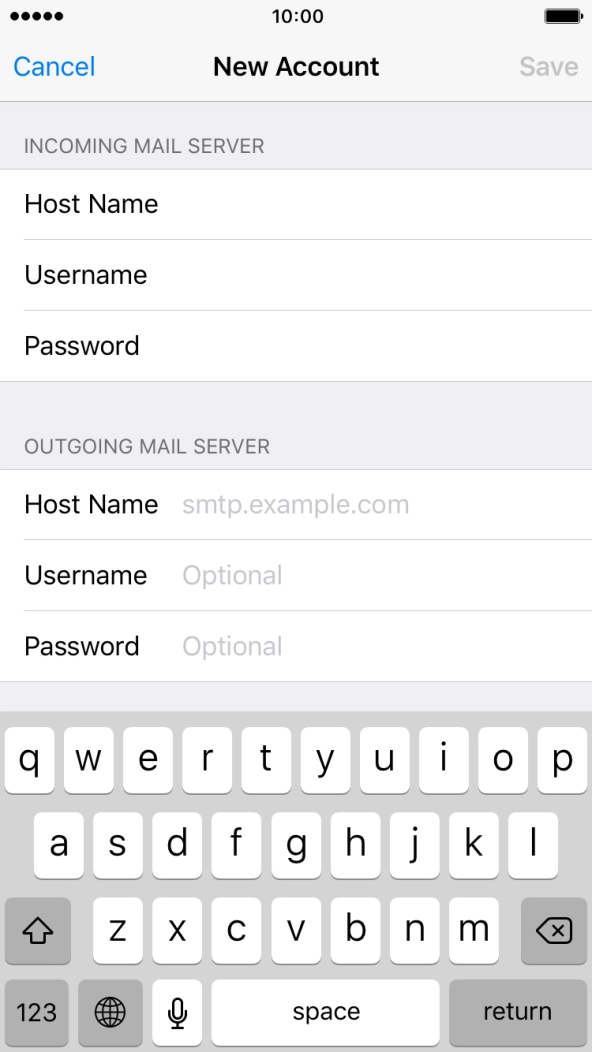 Press Host Name and key in the name of your email provider's outgoing server. Press Host Name and key in the name of your email provider's outgoing server.