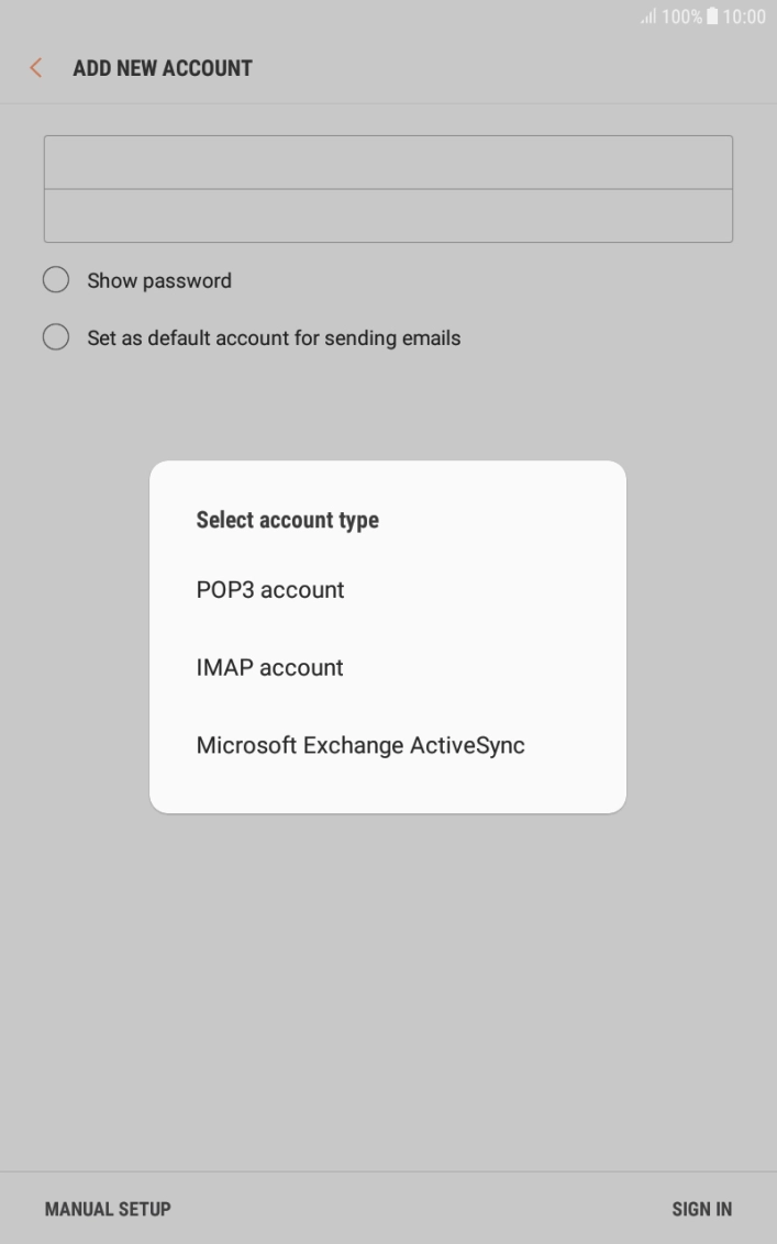 Press POP3 account. Press POP3 account.