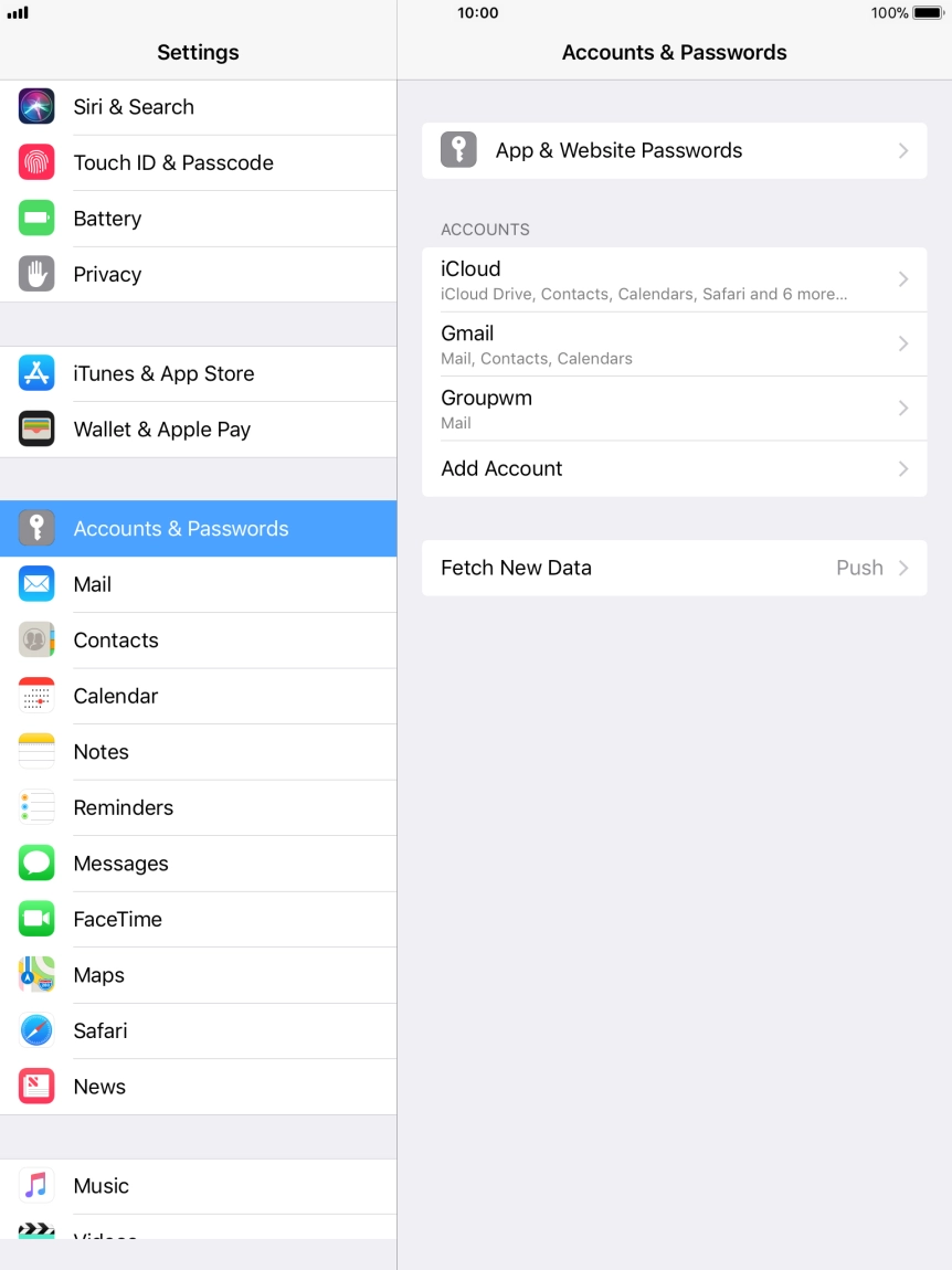 Press the name of the email account you've just set up. Press the name of the email account you've just set up.
