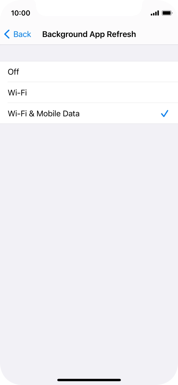 To turn off background refresh of apps, press Off. To turn off background refresh of apps, press Off.