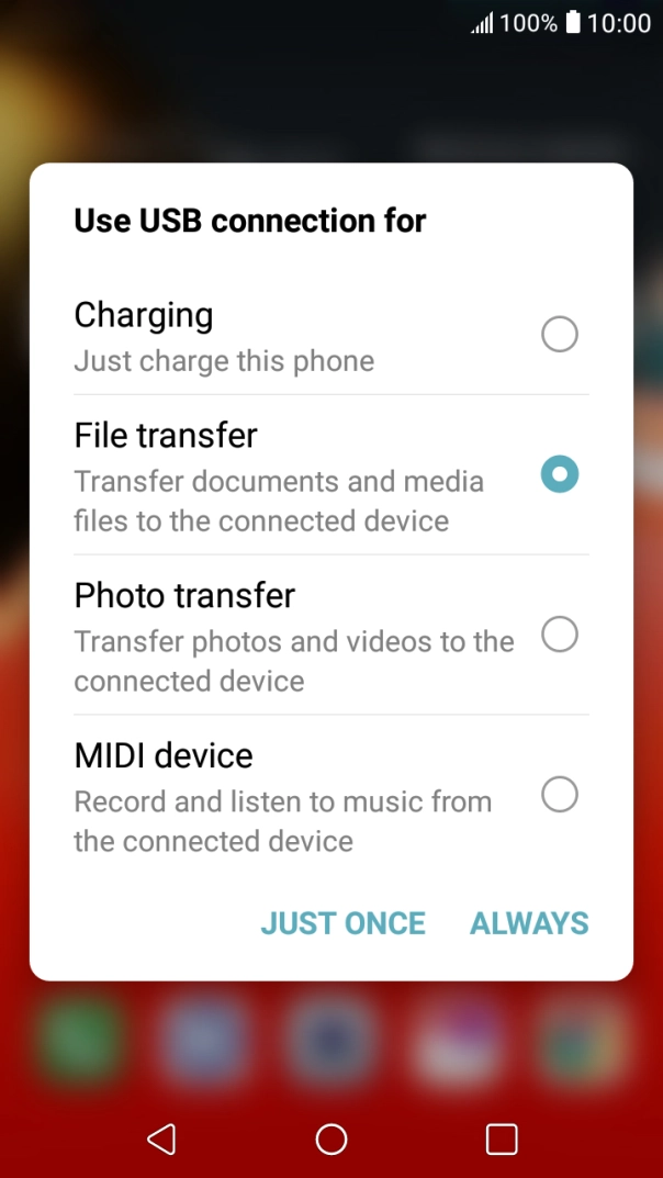 Press File transfer. Press File transfer.