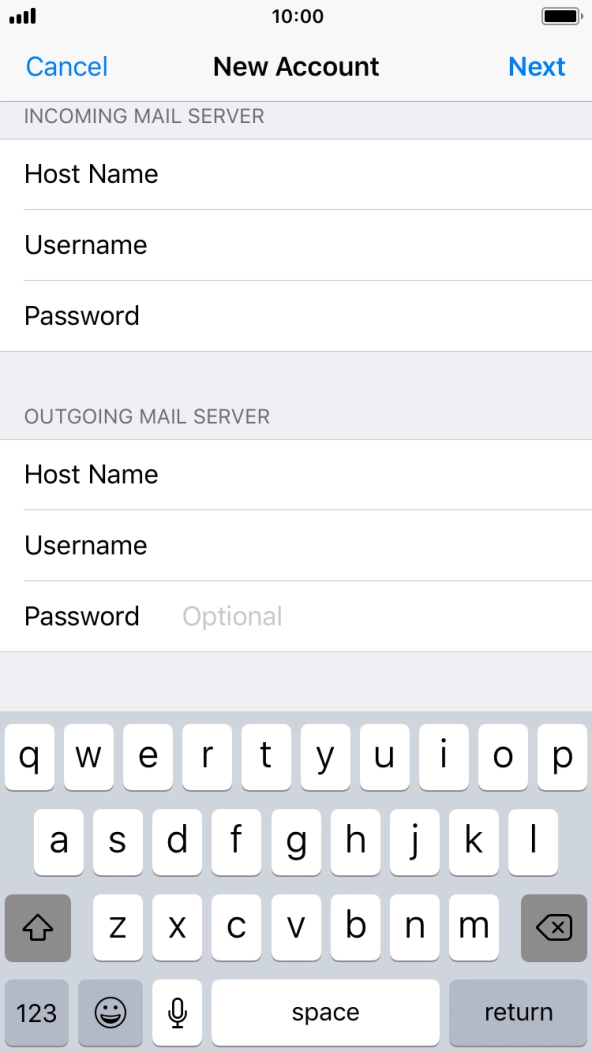 Press Password and key in the password for your email account. Press Password and key in the password for your email account.