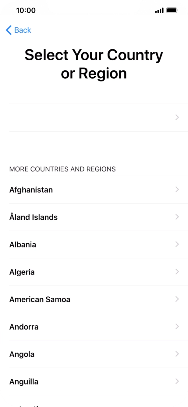 Press the required country or area. Press the required country or area.
