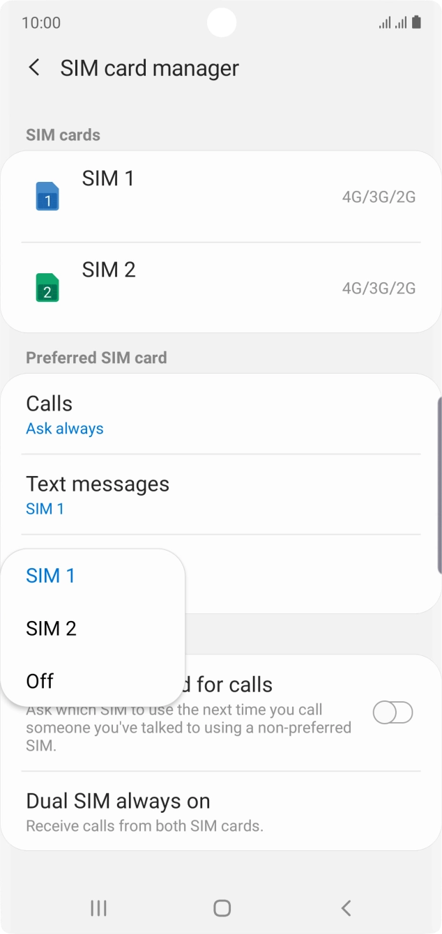 Press the required setting. Press the required setting.