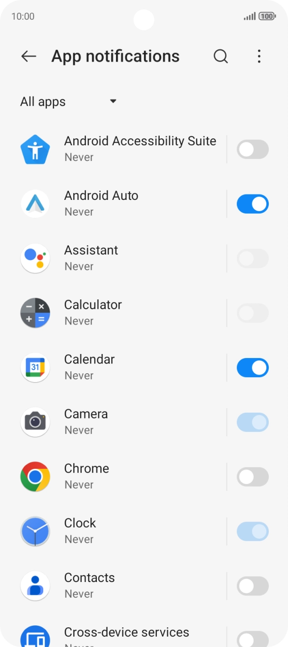 Press the indicators next to the required apps to turn the function on or off.