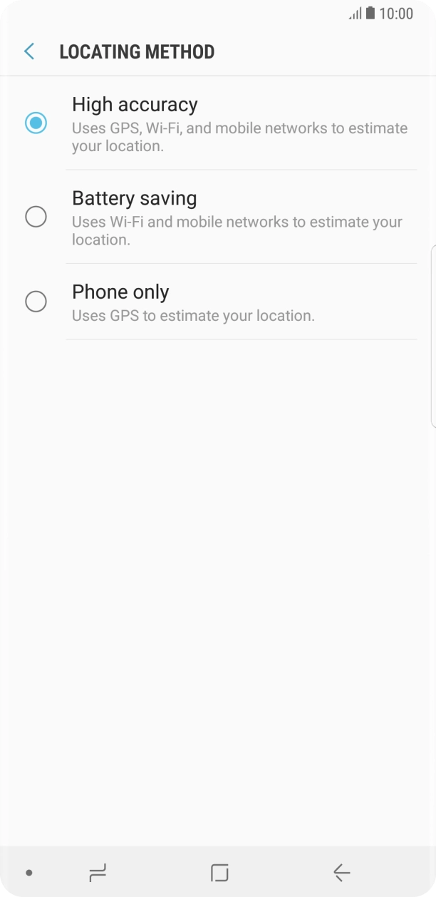 If you select High accuracy, your phone can find your exact position using the GPS satellites, the mobile network and nearby Wi-Fi networks. Satellite-based GPS requires a clear view of the sky. If you select High accuracy, your phone can find your exact position using the GPS satellites, the mobile network and nearby Wi-Fi networks. Satellite-based GPS requires a clear view of the sky.